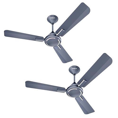 Havells 1200Mm Ambrose Es Ceiling Fan|Premium Finish,Decorative Fan,Elegant Looks,High Air Delivery,Energy Saving,100% Pure Copper Motor|2 Year Warranty By Brand|(4 Stars,Pack Of 2,Nickel Saphire)