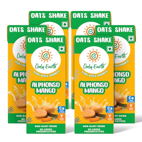 Only Earth Oats Shake | Alphonso Mango | Plant-Based | Lactose-Free | No Added Preservatives| Cholesterol-Free | Guilt-Free | With Calcium, Vitamin D, B1, B2 & B12 200 Ml(Pack 6)