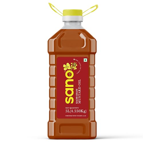 Sano Pure And Aromatic Kachi Ghani Mustard Oil – 5L Pet Bottle, 100% Natural, Ideal For Cooking, Pickling, And Health Benefits – Edible Oil (Pack Of 1)