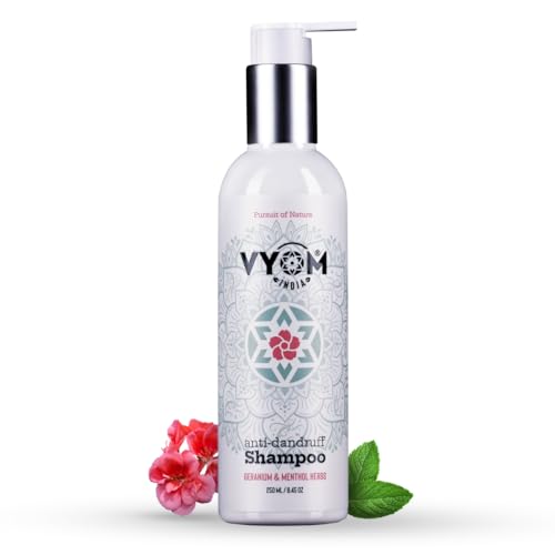 Vyom India Anti Dandruff Shampoo For Men & Women, 2 In 1 Active Conditioning, Geranium & Menthol Herbs Dandruff Shampoo, Natural & Herbal, Sulphate & Parabeen Free, For All Hair Types – 250Ml