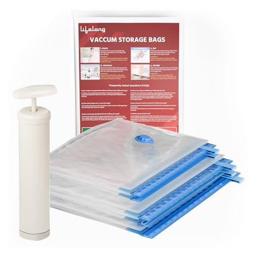 Lifelong Pack Of 5 Vacuum Bags For Travel | Vacuum Storage Bags With Pump, Packing & Large Storage Bags For Clothes & Other Items | Reusable Space Saver Bags For Storage |More Space To Keep Essentials