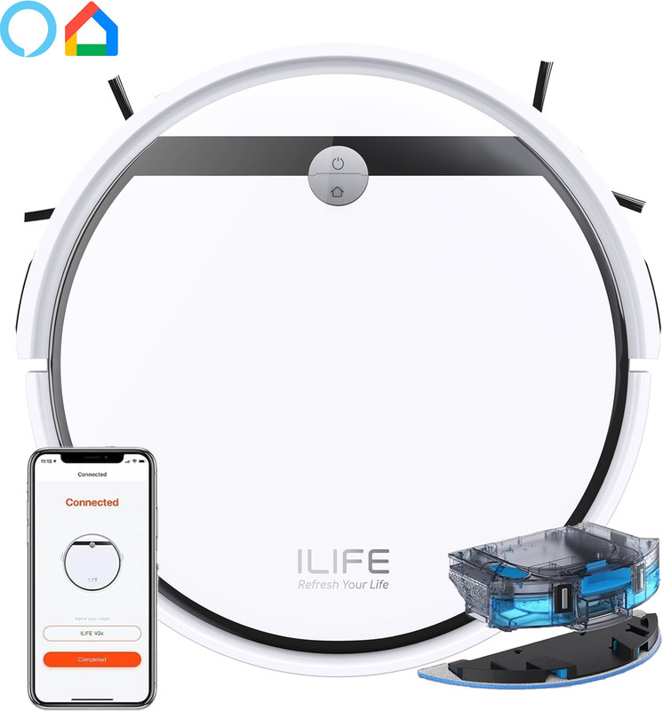 Ilife V3X Robotic Vacuum Cleaner And Mop With Advanced Gyroscope Navigation Robotic Floor Cleaner With 2 In 1 Mopping And Vacuum, Anti-Bacterial Cleaning (Wifi Connectivity, Google Assistant And Alexa)(Pearl White)