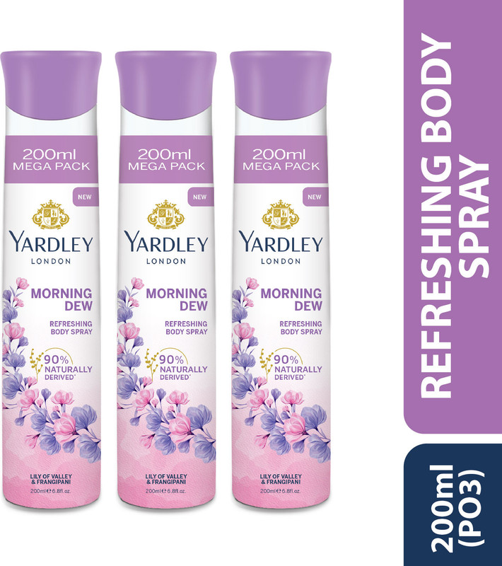 Yardley London Morning Dew Refreshing Body Spray 200ml Deodorant Spray – For Women(600 ml, Pack of 3)