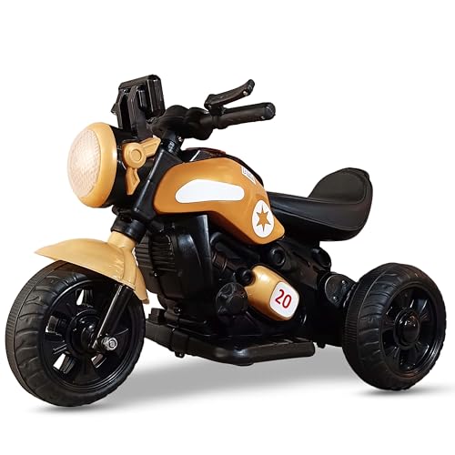 Kidsmate Pro Racer Electric Ride-On Bike For Kids | 3-Wheel Rechargeable Battery-Powered Bike With Led Lights, Music Player & Foot Accelerator | Dual Drive Battery Bike For Kids Of Ages 2-5Y – Golden