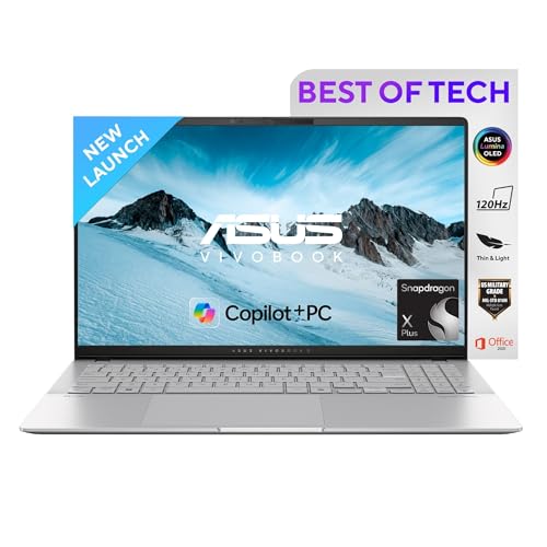 Asus Vivobook S15,Snapdragon X Plus,Copilot+ Ai Pc(Qualcomm Adreno Igpu/45Tops/16Gb Ram/1Tb Ssd/3K Oled/15.6″/120Hz/Backlit Keyboard/70Whrs/Windows 11/Office 2021/Cool Silver/1.42 Kg) S5507Qa-Ma551Ws
