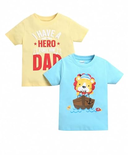 Bumzee Blue & Yellow Boys Half Sleeves Cotton T-Shirts Pack Of 2 Age – 6-12 Months (Peb9920C-Blu.Ylw)