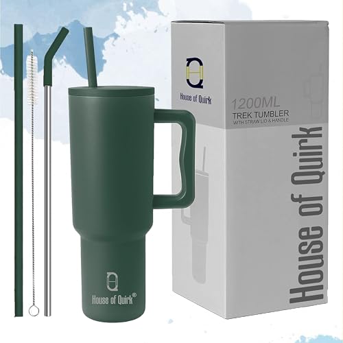 Stainless Steel Insulated Tumbler 1200Ml With Handle, Lid & 2 Straws | Hot & Cold Travel Mug | Leak-Proof Gym, Office, Car Cupholder Flask (Oatmeal Color)
