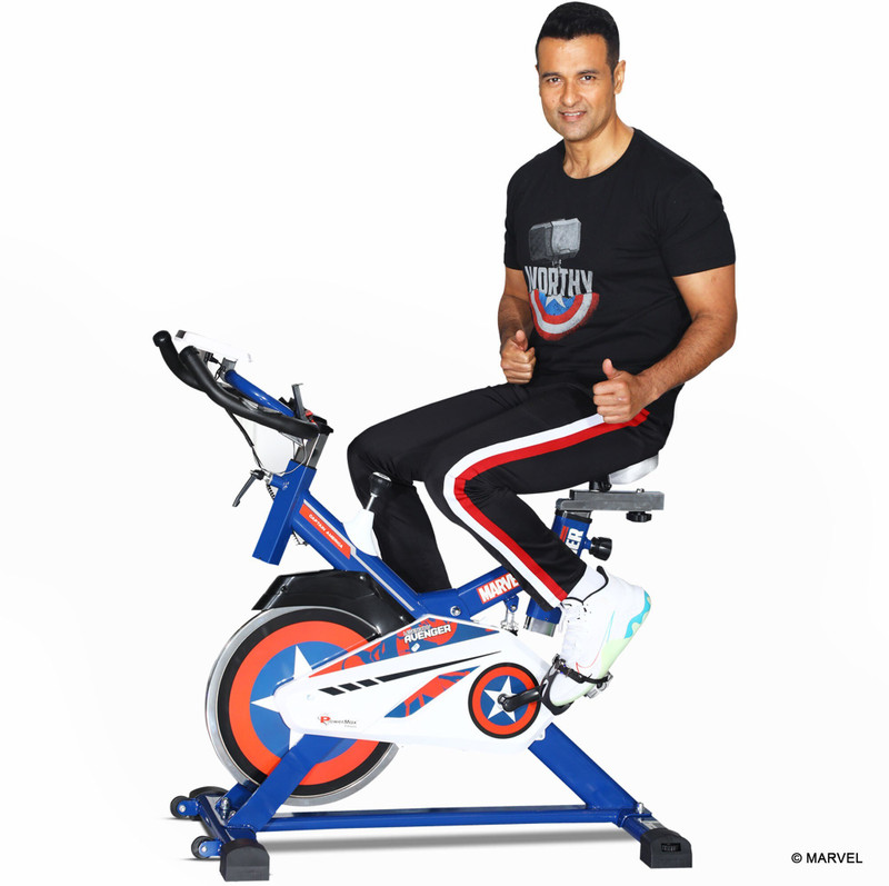 Powermax Fitness MB-165 Captain America Exercise Spin Bike for home use Spinner Exercise Bike(Blue)