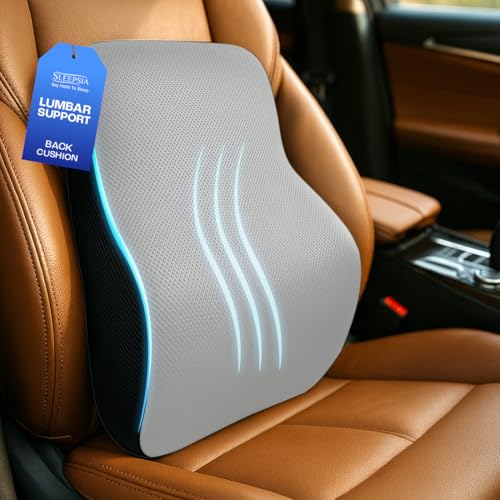 Sleepsia Back Support For Chair | 1 Year Warranty | Memory Foam Car Seat Back Support For Office Chair, Memory Foam Pillow, Orthopedic Lumbar Support Back Rest For Back Pain Relief (Grey/Black)