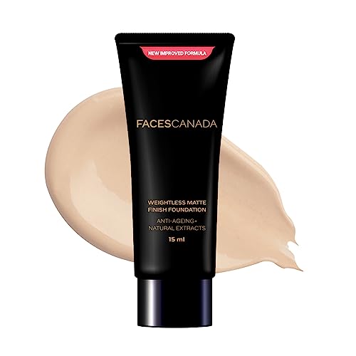 Facescanada Weightless Matte Finish Foundation – Medium Natural, 15Ml | Lightweight | Natural Finish | Anti-Ageing | Non-Clog Pores | Enriched With Olive Seed Oil, Grape Extract, Shea Butter