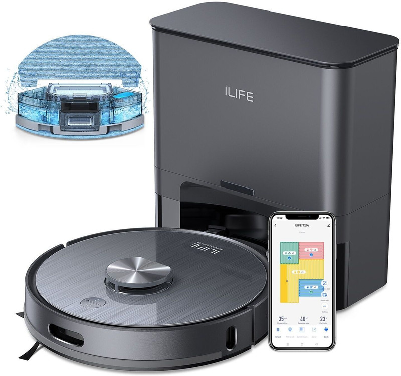Ilife T20S Self Emptying Lidar Robot Vacuum & Mop @5000Pa Suction, Smart App Control Robotic Floor Cleaner With 2 In 1 Mopping And Vacuum, Reusable Dust Bag, Anti-Bacterial Cleaning (Wifi Connectivity, Google Assistant And Alexa)(Space Gray)