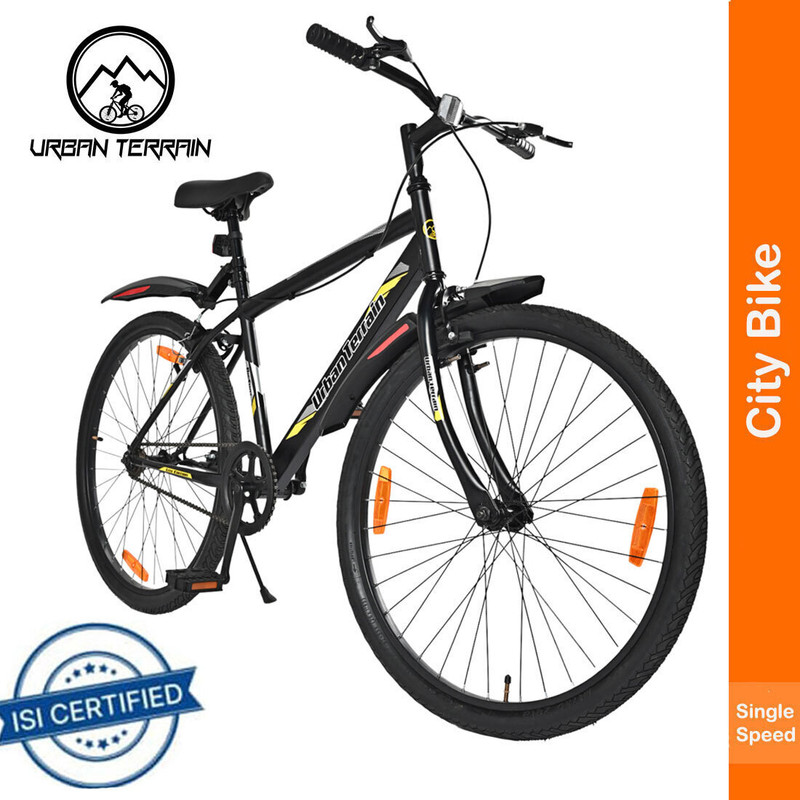 Urban Terrain Bigshot Mtb Cycles For Men With Cycling Event & Ride Tracking App 26 T (Inch) Road Cycle(Single Speed, Yellow, Rigid)