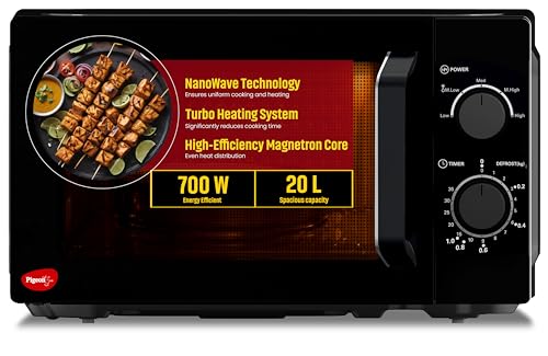 Pigeon 20L Nano Wave Solo Microwave Oven | 700 Watts | 5 Power Levels (Re-Heat, Pop, Cook, Steam, Defrost – Sksmwo20L) | Black