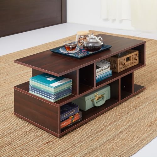 Green Soul Carya Engineered Wood Coffee Table (Walnut) | Living Room Center Table | Suede Finish | 1 Surface Top And 2 Shelves | Warranty Protected| Installation Provided