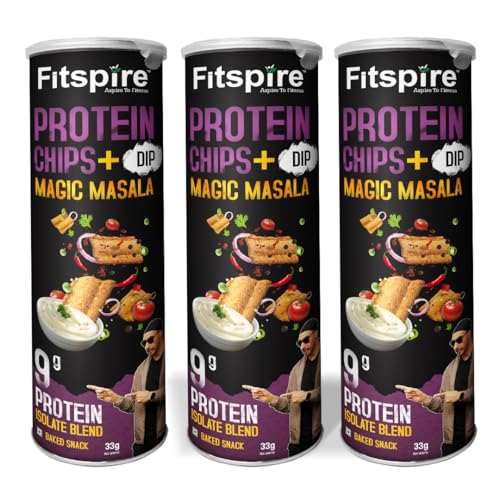 Fitspire Magic Masala Protein Chips With 9 Gram Protein | Gluten Free, No Cholesterol & Trans Fat Protein Snack – 33Gram (Pack Of 3)