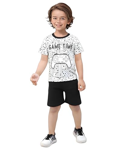 Toonyport Kids Gamer Printed T-Shirt And Shorts Set (White & Black) (18 Months – 24 Months, White & Black)