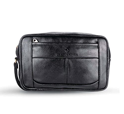 Urban Kings Men’S Faux Leather Cash Pouch/Money Carrying Pouch/Multipurpose Travel Pouch Leather Big Wrist Clutch Bags Business Bag,Document Carry Bag,Shop Bag, High-Capacity (Black)