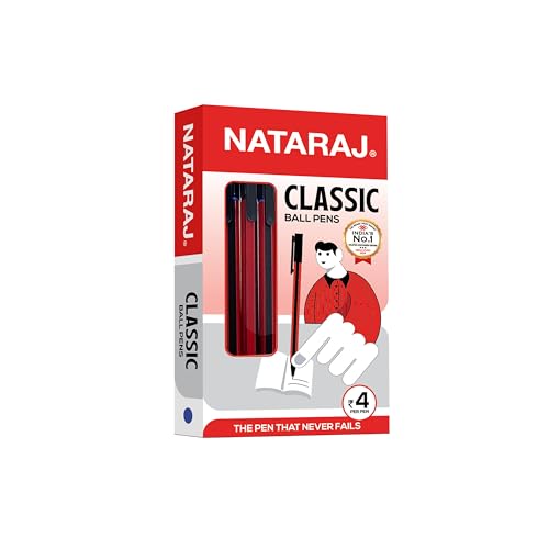 Nataraj Classic Ball Pen | Comfortable Grip | Non-Fading Ink | Smooth Writing | Smudge Resistant | Fun Writing | Pens Use For School & College Students And Professionals | Black Pen – 20 Pcs Pack