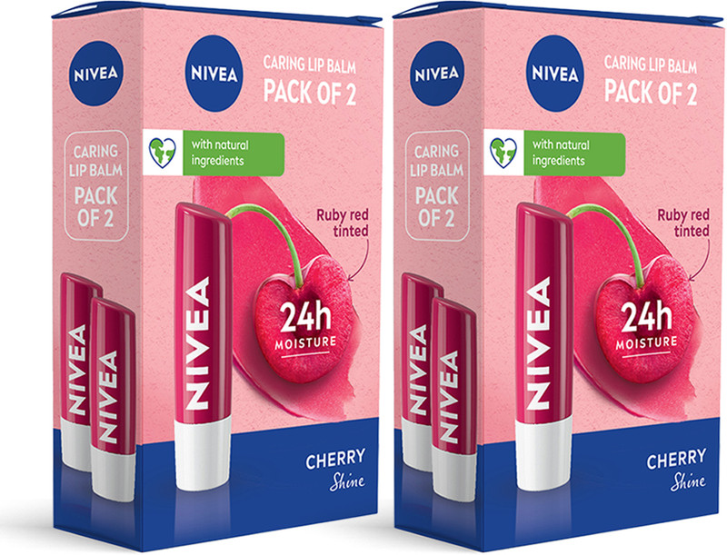 Nivea Cherry Fruity Shine Lip Balm Cherry Pack Of 4 Cherry(Pack Of: 4, 19.2 G)