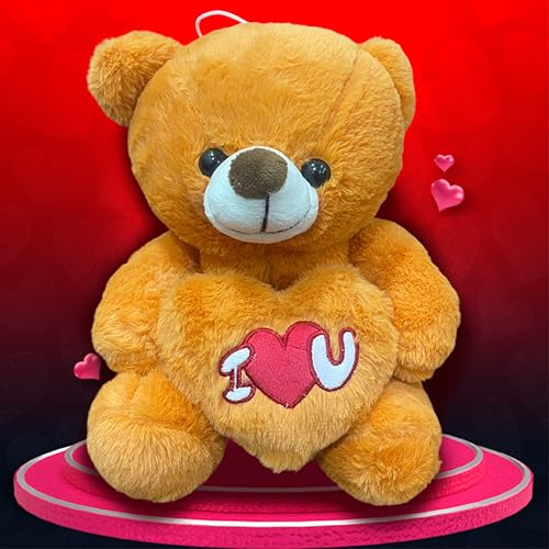 Toymagic Teddy Bear Soft Toys With Red Love Heart |Cute, Plush/Soft Toy For Boys, Girls And Kids |Red Heart Stuffed Toys For Girlfriend And Kids Valentine Day Gift|28 Cm Brown With Red Soft Teddy