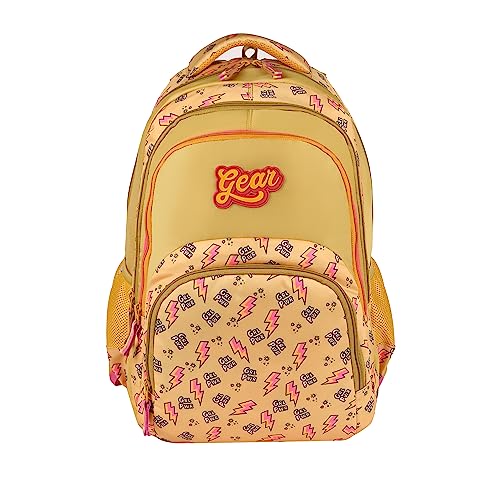 Gear Frosted 40L Large Water Resistant School Bag/Casual 4 Compartment Backpack/Daypack/Travel 4 Compartment Backpack/Kids Bag/College Bag For Boys/Girls/Men/Women (Yellow-Pink)