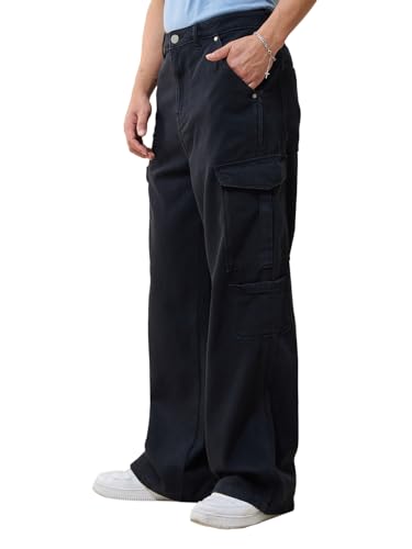 Bewakoof Men’S Solid Straight Fit Cotton Baggy Jeans_624682_Black_32
