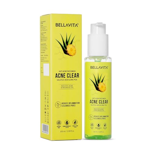 Bellavita Salicylic Acid & Niacinamide Anti-Acne Face Wash | Power Of 6 Actives | Treats Active Acne For Pimples | Sulphate & Paraben Free | Oily & Acne Prone Skin | 100 Ml