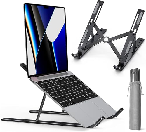 Tgk Laptop Stand For Desk, 6 Angles Adjustable Laptop Riser Aluminum Ergonomic Foldable Portable Tablet Holder, Notebook Stand For Macbook, Hp, Dell, Lenovo & All Other 10-15.6” Laptops – Black