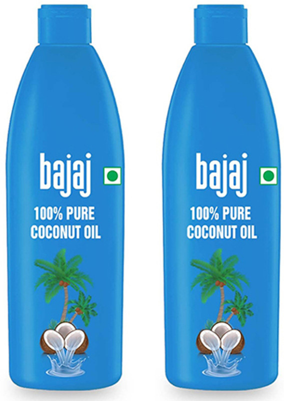Bajaj 100% Pure Coconut Oil Pack Of 2 Made With Premium Grade 1 Quality Coconuts Hair Oil(1200 Ml)