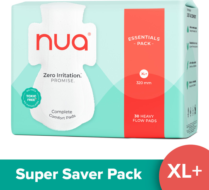 Nua Complete Comfort 30 Heavy Flow XL+ | Essentials Pack | 4X Comfort Sanitary Pad(Pack of 30)