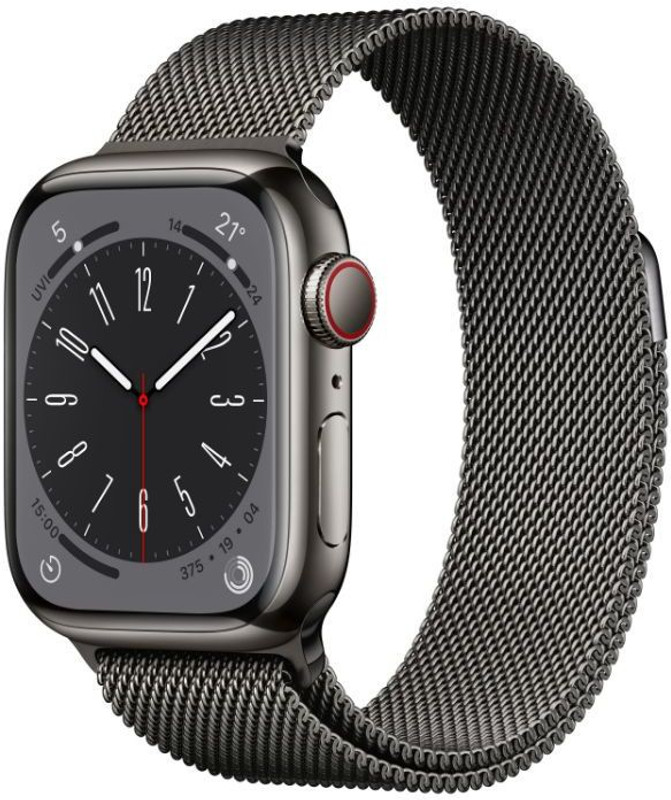 Apple Watch Series 8 Gps + Cellular With Ecg App, Temperature Sensor, Crash Detection(Graphite Milanese Strap, Regular)