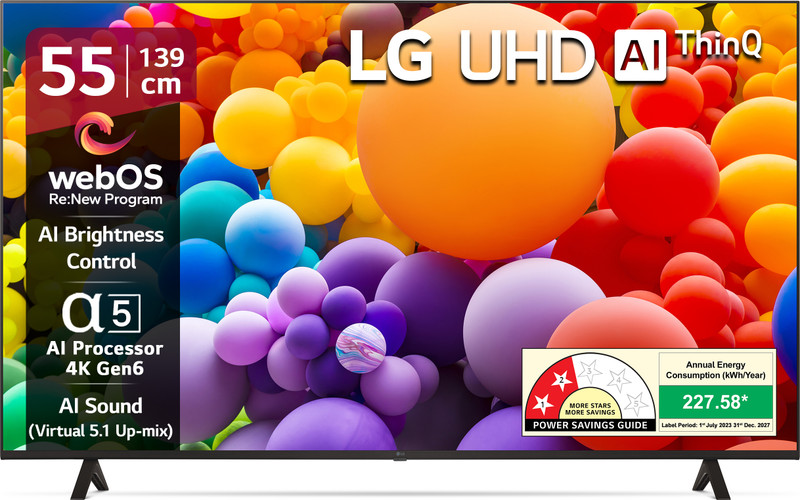 Lg Ai Tv Ur7500 139 Cm (55 Inch) Ultra Hd (4K) Led Smart Webos Tv 2025 Edition With Alpha5 Ai Processor 4K Gen6 | 100+ Free Lg Channels | 4K Upscaling | Ai Brightness Control | Ai Sound (Virtual Surround 5.1 Up-Mix) | Fta Satellite Port | Magic Remote Compatible | 60Hz Refresh Rate | Alexa Built In