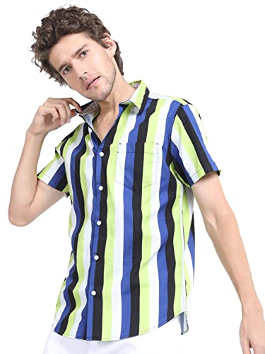 Ketch Men’S Striped Slim Fit Shirt (Khsh000813_Blue/Green M)