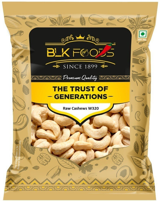 BLK FOODS Premium Whole Cashew Nuts Plain (100% Crunchy Kaju) Cashews(1 x 500 g)