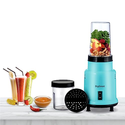 Digismart 500W Nutri Mixer Grinder For Chutney, Juice And Shake With 2 Jars, Fast Grinding Wet & Dry Ingridients, Stainless Blade, Long Lasting Shock Proof Abs Body, 1 Years Warranty – Blue