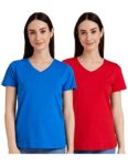 Amazon Brand – Symbol Women’S Solid Regular Fit Half Sleeve T-Shirt (Symaw19Vn10_Cobalt & Red_Small) (Combo Pack Of 2)