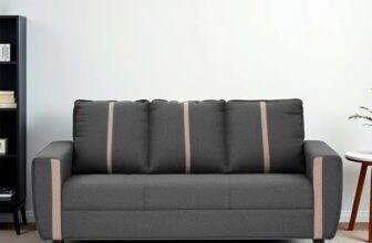 Royaloak Rily Fabric 3 Seater Sofa | Dual Color Sofa 3 Seater With Square Armrest & Super Soft Cushions | Durable & Robust Dark Grey Color Sofa For Living Room With Tapered Legs & Modern Design