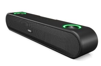 Govo Gosurround 220 16W Bluetooth Sound Bar, 2000 Mah Battery, 2.0 Channel With 52Mm Drivers, Multicolor Led Lights With Tws, Aux, Bluetooth And Usb (Platinum Black)