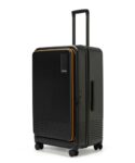 Mokobara The Access Trunk Expandable Luggage – Black | Unisex Polycarbonate Hardshell Sided Inline Suitcase With Built In Tsa Lock Travel Inline Suitcase (Black And Yellow) H-77 Cms Large