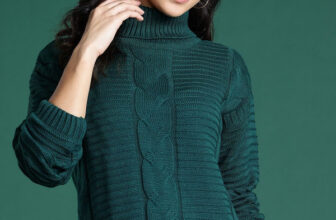 Dressberry Self Design Turtle Neck Casual Women Green Sweater