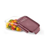 Cello Modulock Square Kitchen Storage Containers 1000 Ml, Burgundy | Food Grade, Bpa Free, Air Tight Clip Lock, Stackable | Multipurpose Plastic Storage Container Sets For Home Kitchen