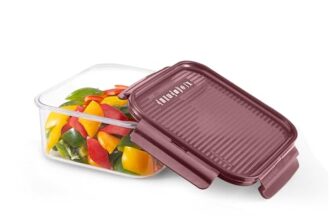 Cello Modulock Square Kitchen Storage Containers 1000 Ml, Burgundy | Food Grade, Bpa Free, Air Tight Clip Lock, Stackable | Multipurpose Plastic Storage Container Sets For Home Kitchen