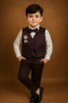 Sailittle Attire Boys Festive & Party Shirt, Waistcoat And Pant Set(Maroon Pack Of 1)
