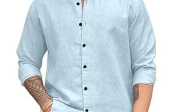 Men Linen Cotton Full Sleeve Shirt For Man | Mens Casual Shirt |Shirts For Men Stylish | Men Shirts | Casual Business Party Festival Regular Fit (In, Alpha, M, Sky)