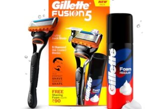 Gillette Fusion Manual Razor For Men For Perfect Shave And Perfect Beard Shape & Gillette Classic Regular Pre Shave Foam, 50G