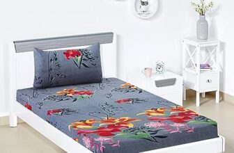 Amazon Brand – Solimo Polyester Hibiscus Haven 144 Tc Single Bedsheet With 1 Pillow Cover, 95 Gsm,Multicolour