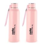 Cello Puro Steel-X Benz 900 Pu Insulated Water Bottle Set Of 2, 650 Ml Each, Pink | Bpa Free, Leakproof, Isi Certified |Hot & Cold Bottle For Gym, Office, College, Travel, Camping, Sports & Yoga