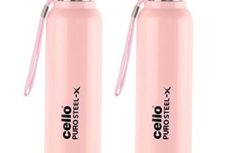 Cello Puro Steel-X Benz 900 Pu Insulated Water Bottle Set Of 2, 650 Ml Each, Pink | Bpa Free, Leakproof, Isi Certified |Hot & Cold Bottle For Gym, Office, College, Travel, Camping, Sports & Yoga