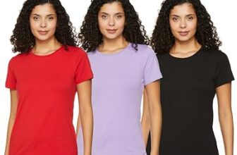 Amazon Brand – Symbol Women’S Solid Cotton Stretch Half Sleeve Round Neck Regular Fit T-Shirt (Pack Of 3) (Rn-Po3-Combo24_Black, Red & Lavendar M)
