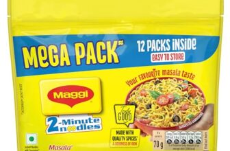 Maggi 2-Minute Instant Noodles, Masala Noodles With Goodness Of Iron, Made With Choicest Quality Spices, Favourite Masala Taste, 840/900G Pouch (Pack Of 12, 70/75G Each) (Weight May Vary)